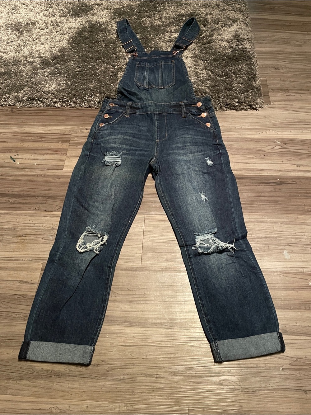 GUESS Dark Blue Distressed Denim Overalls for Women